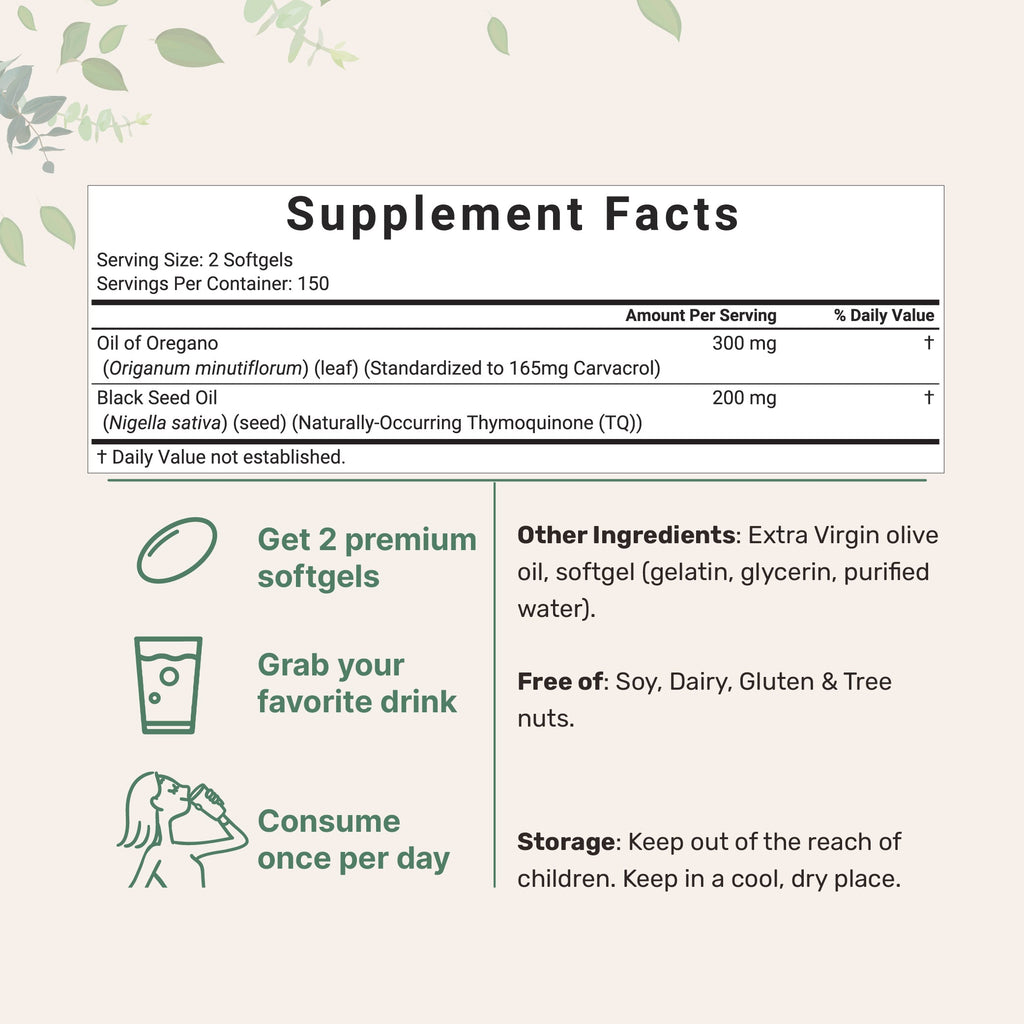 Powerful Oregano Oil and Black Seed Oil Complex for Immune Support and Wellness